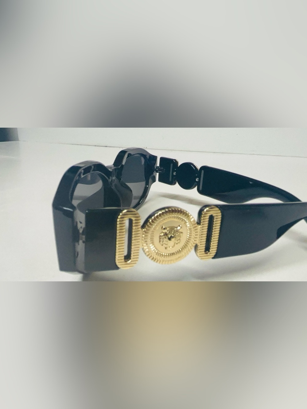 Versace Biggie Black Sunglasses - Gold Medusa Tiger Medallion - Y2K Chunky Squre - Picture 7 of 16